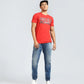 Camiseta masculina Jack &amp; Jones com estampa gráfica e gola redonda, manga curta, vermelha escura, tamanho médio