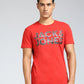 Camiseta masculina Jack &amp; Jones com estampa gráfica e gola redonda, manga curta, vermelha escura, tamanho médio