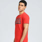 Camiseta masculina Jack &amp; Jones com estampa gráfica e gola redonda, manga curta, vermelha escura, tamanho médio