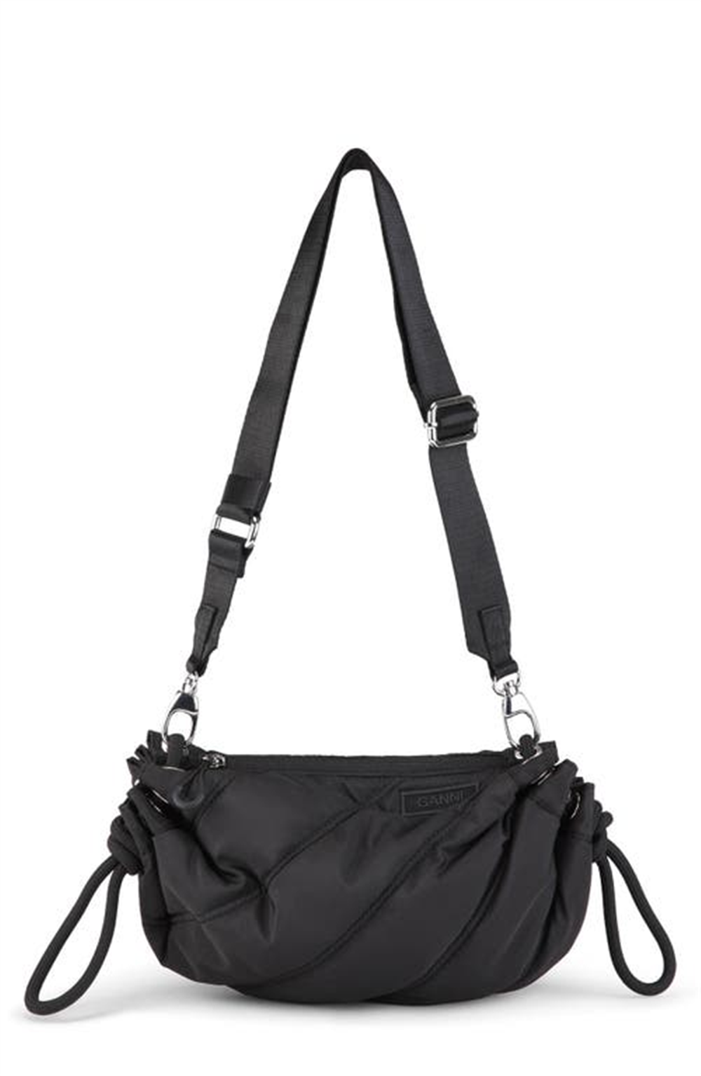 Bolsa de viagem pequena acolchoada de poliéster reciclado Ganni, preta