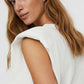 VERO MODA Top feminino com ombreiras, branco, tamanho médio