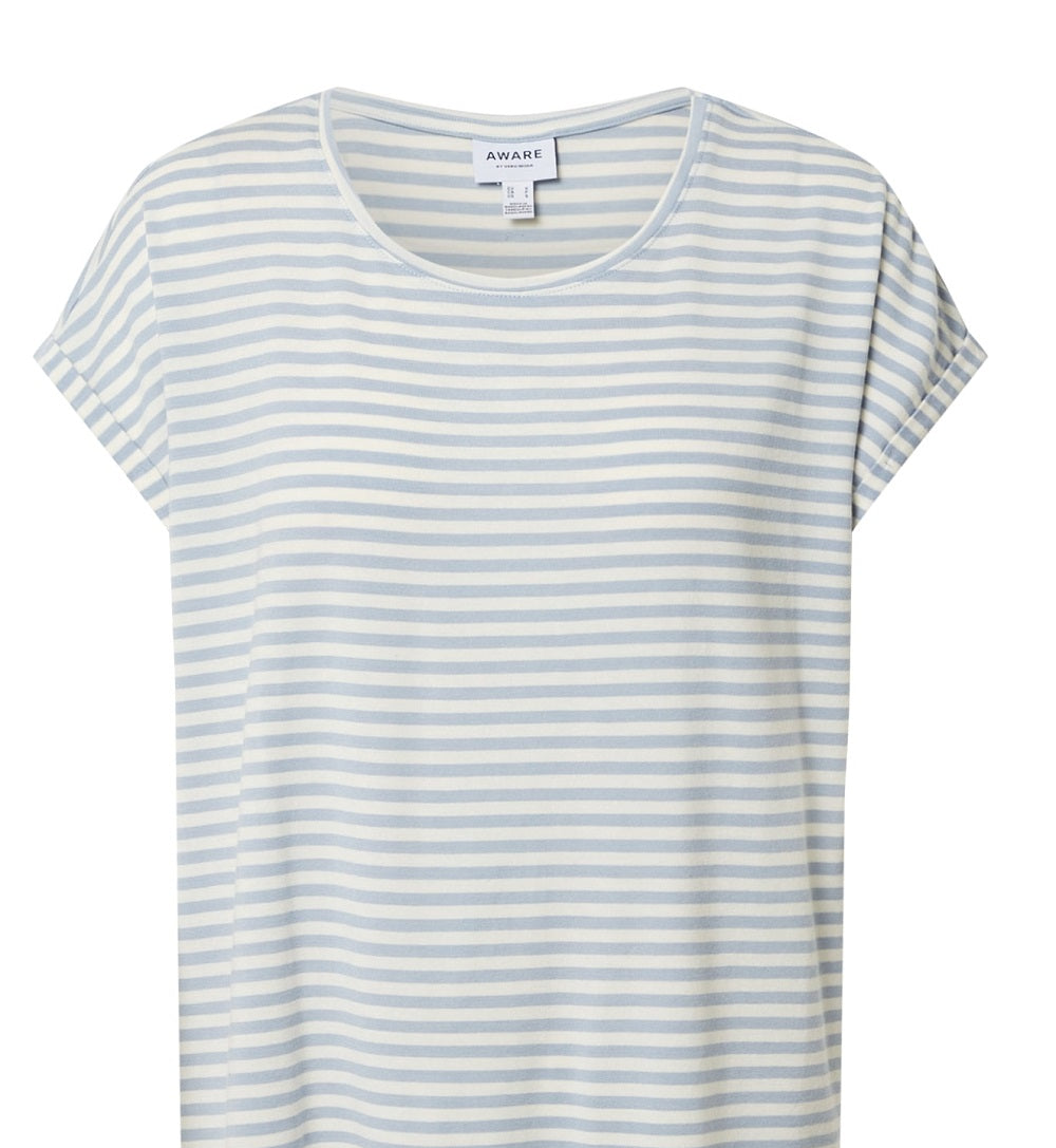 Camiseta feminina listrada Ava VERO MODA, azul, tamanho médio