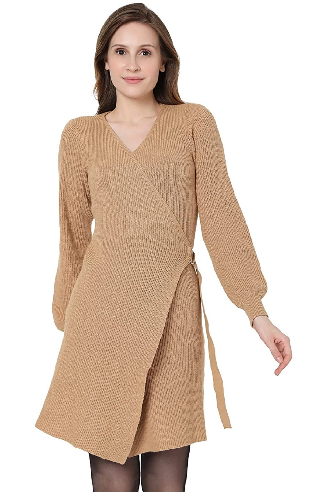Vestido de malha Alexandria feminino VERO MODA marrom tamanho médio