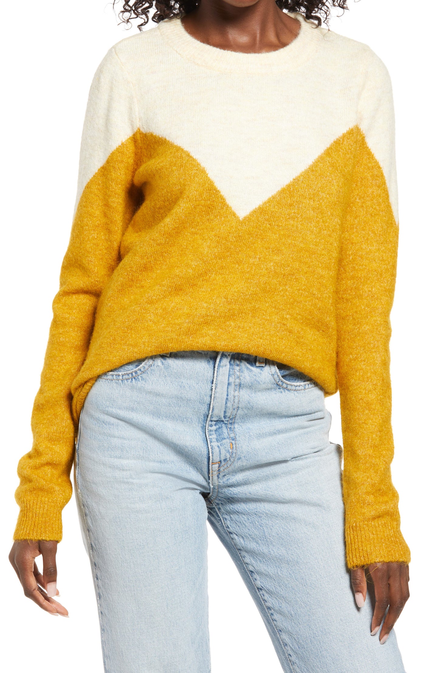 Suéter feminino Anns Cottage Plaza Block amarelo tamanho médio