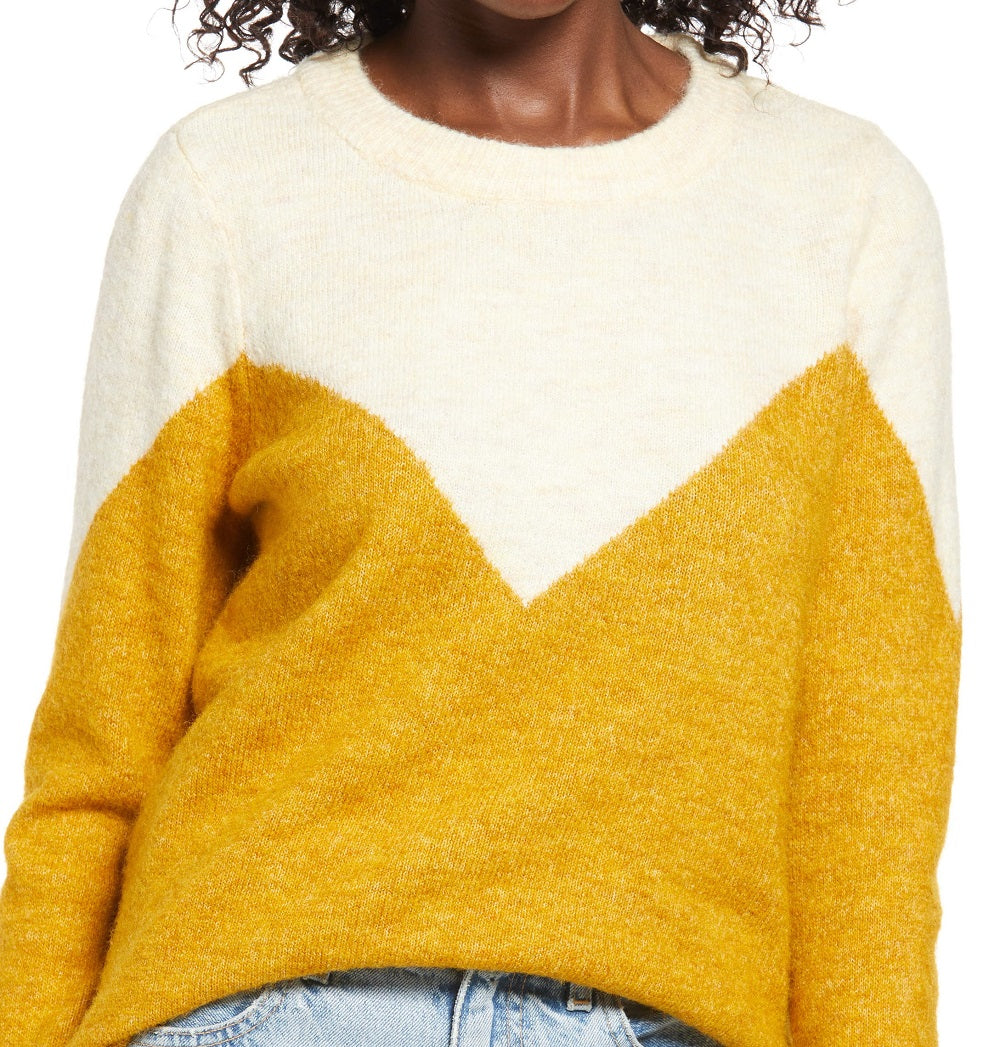 Suéter feminino Anns Cottage Plaza Block amarelo tamanho médio