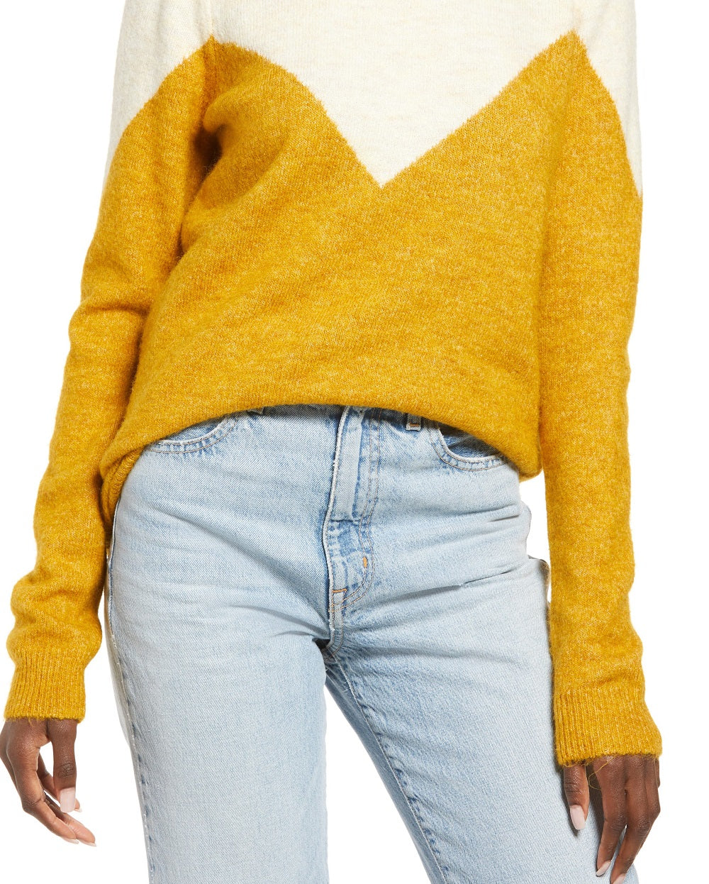 Suéter feminino Anns Cottage Plaza Block amarelo tamanho médio