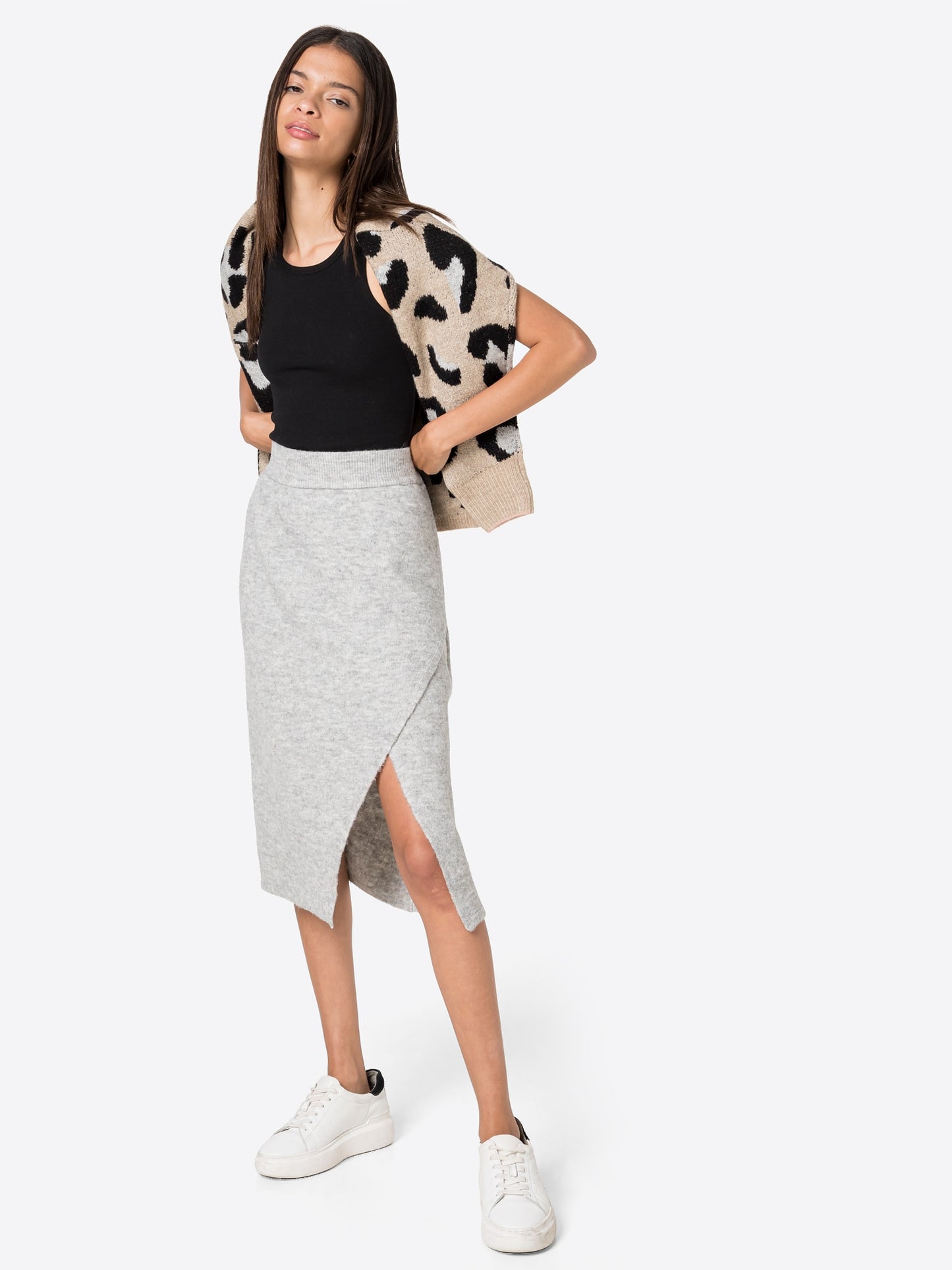 VERO MODA Saia Lápis Gennady Feminina Cinza