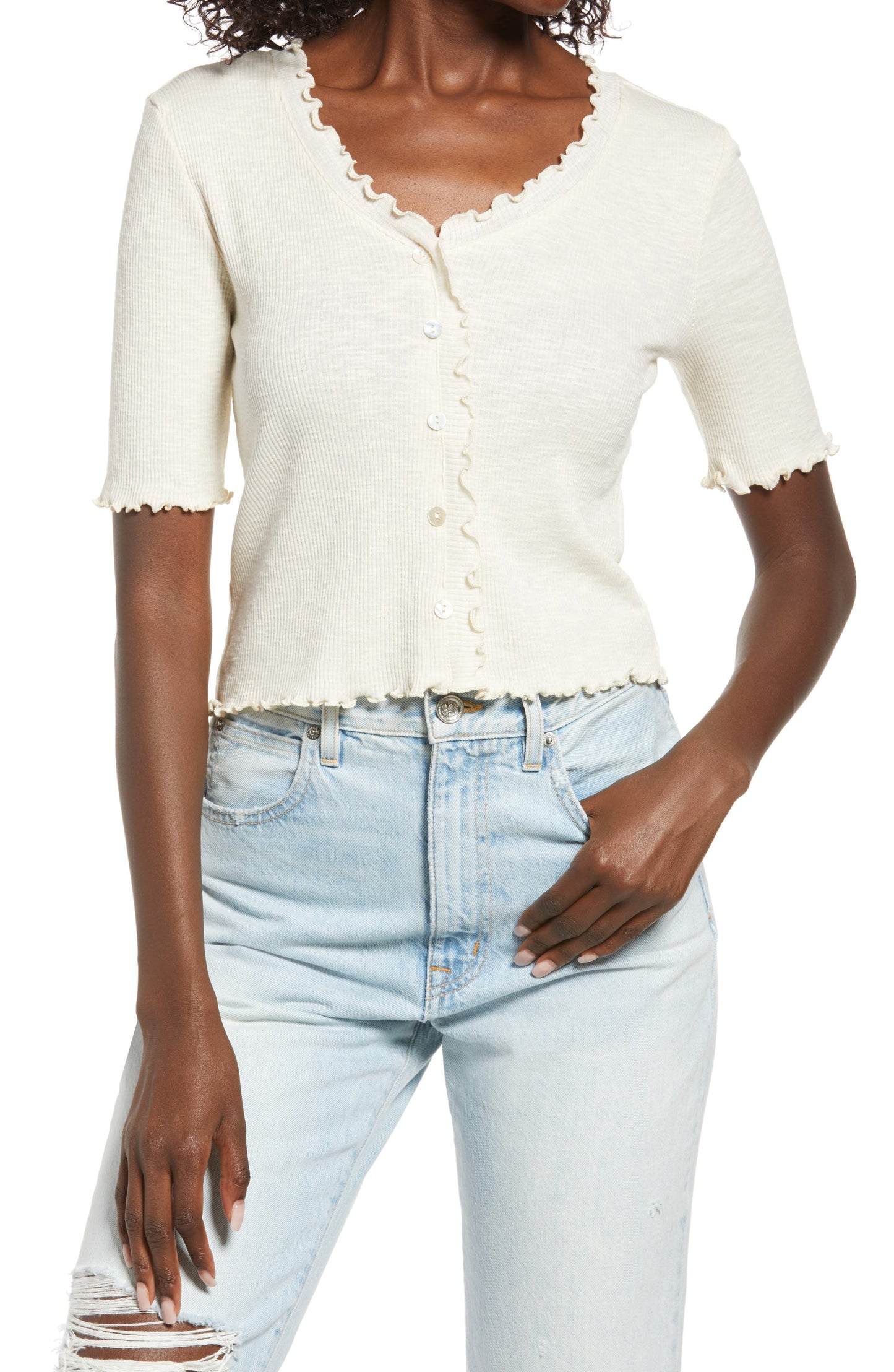 VERO MODA Top Hailey Canelado Feminino Branco Tamanho P