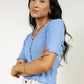 VERO MODA Top Hailey Canelado Feminino Azul Tamanho Grande
