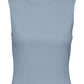 VERO MODA Suéter feminino canelado sem mangas com decote funil, azul, tamanho X-S