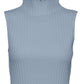 VERO MODA Suéter feminino canelado sem mangas com decote funil, azul, tamanho X-S