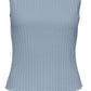 VERO MODA Suéter feminino canelado sem mangas com decote funil, azul, tamanho X-S
