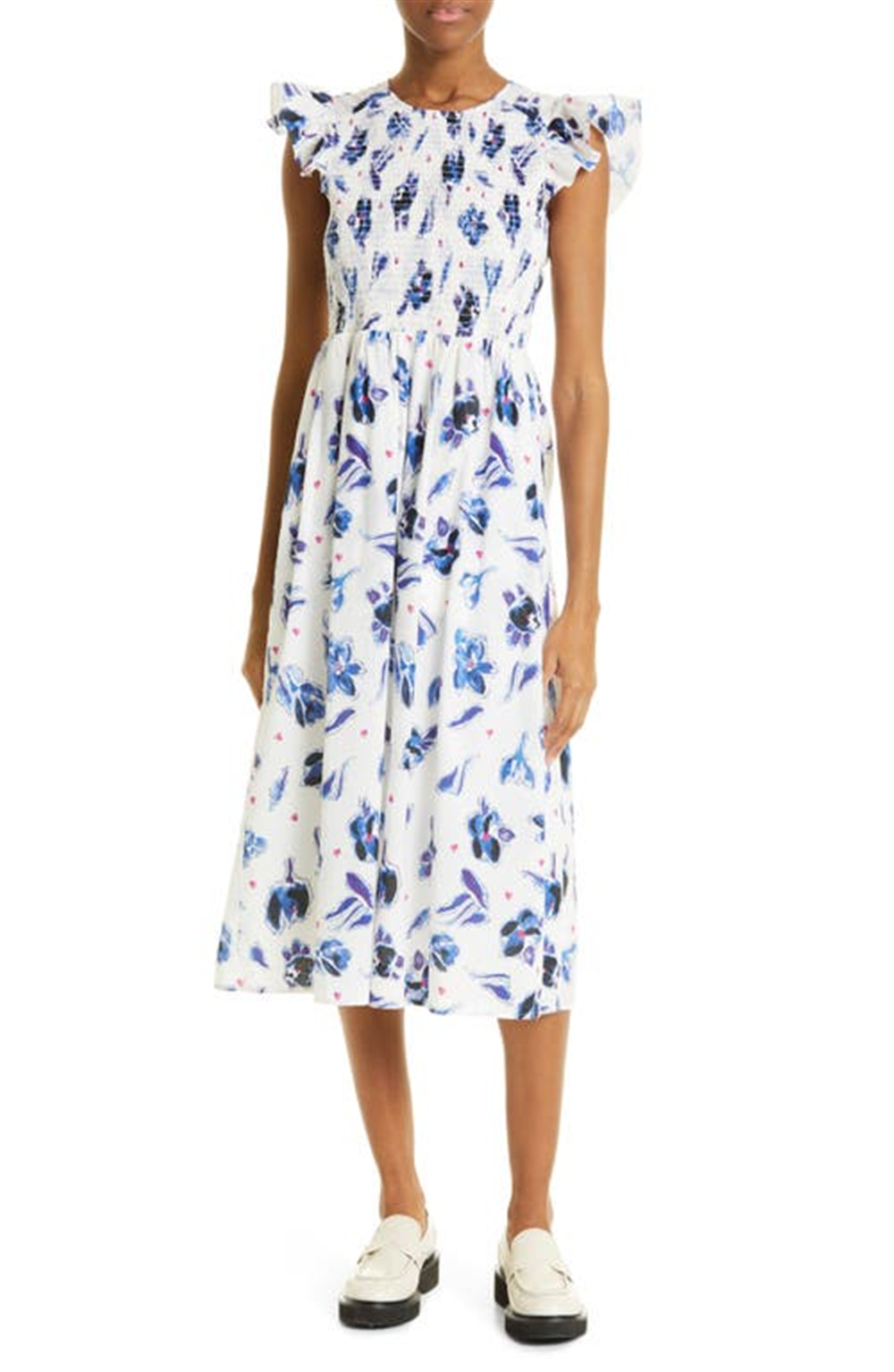 Vestido Admore de algodão orgânico com estampa floral e babados, tamanho tulipa azul, tamanho 8, EUA