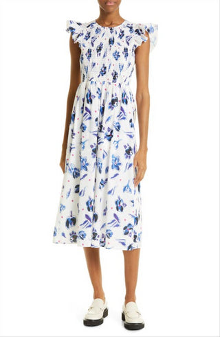 Vestido Admore de algodão orgânico com estampa floral e babados, tamanho tulipa azul, tamanho 8, EUA