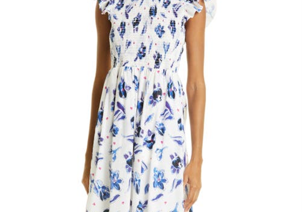 Vestido Admore de algodão orgânico com estampa floral e babados, tamanho tulipa azul, tamanho 8, EUA
