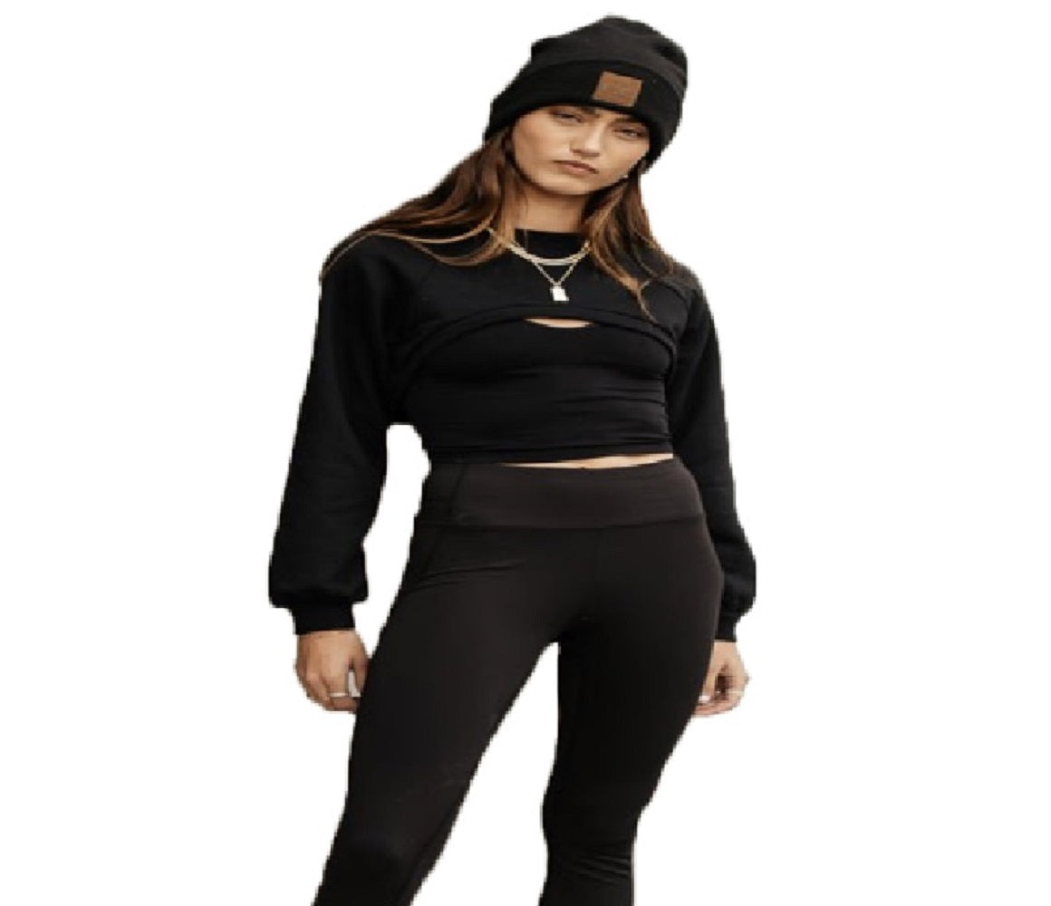 VERO MODA Suéter feminino Alia Ultra Cropped Preto