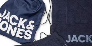 Conjunto de 3 peças de calção de banho masculino Jack &amp; Jones, toalha e bolsa de praia com cordão, cinza, tamanho XX-G