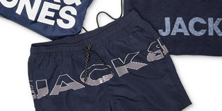 Conjunto de 3 peças de calção de banho masculino Jack &amp; Jones, toalha e bolsa de praia com cordão, cinza, tamanho XX-G