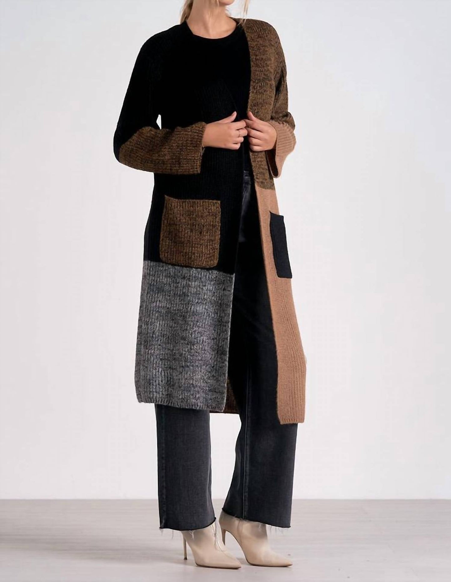 Elan - Colorblock Long Cardigan