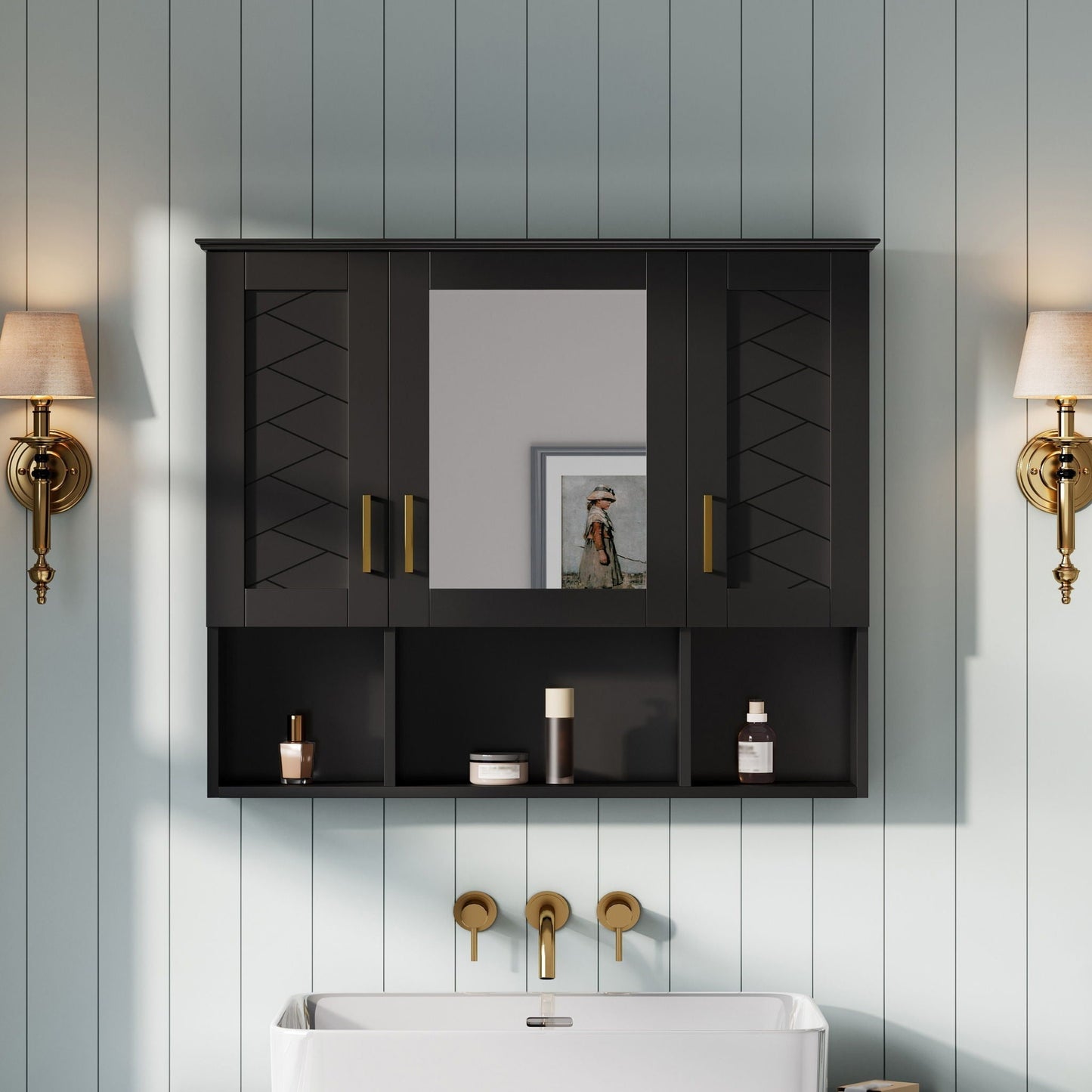 Modern Wall Mounted Medicine Cabinet with Adjustable Shelves and Soft Close Doors