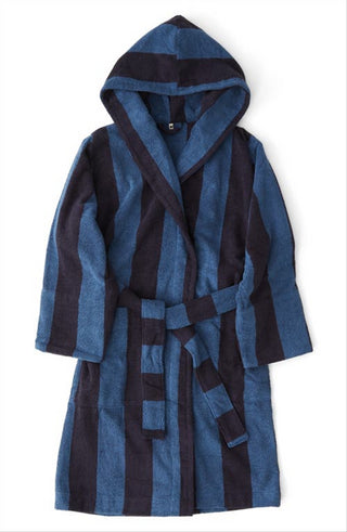 Tekla Striped Organic Cotton Bathrobe, Dusty Navy, Size XL