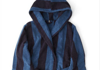 Tekla Striped Organic Cotton Bathrobe, Dusty Navy, Size XL