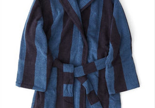 Tekla Striped Organic Cotton Bathrobe, Dusty Navy, Size XL