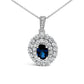 14K White Gold Oval Blue Sapphire and 3/4 Cttw Diamond Halo Pendant Necklace
