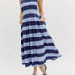 Entro - Stripe Print Strapless Pleated Midi Dress