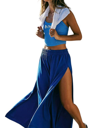Free People - Calças de perna larga com fenda Hot Shot
