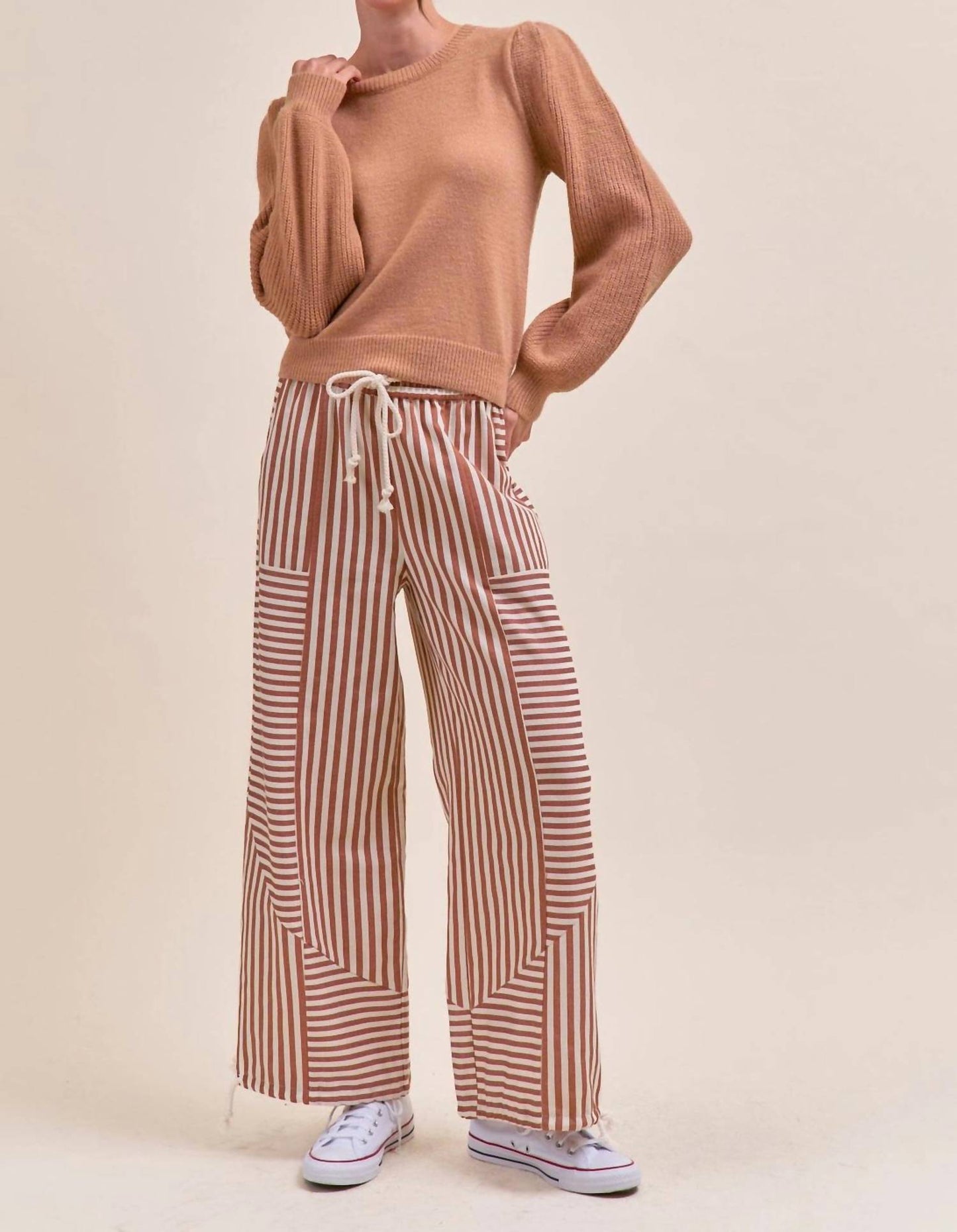 &Merci - Relaxed Fit Pecan Stripe Pants
