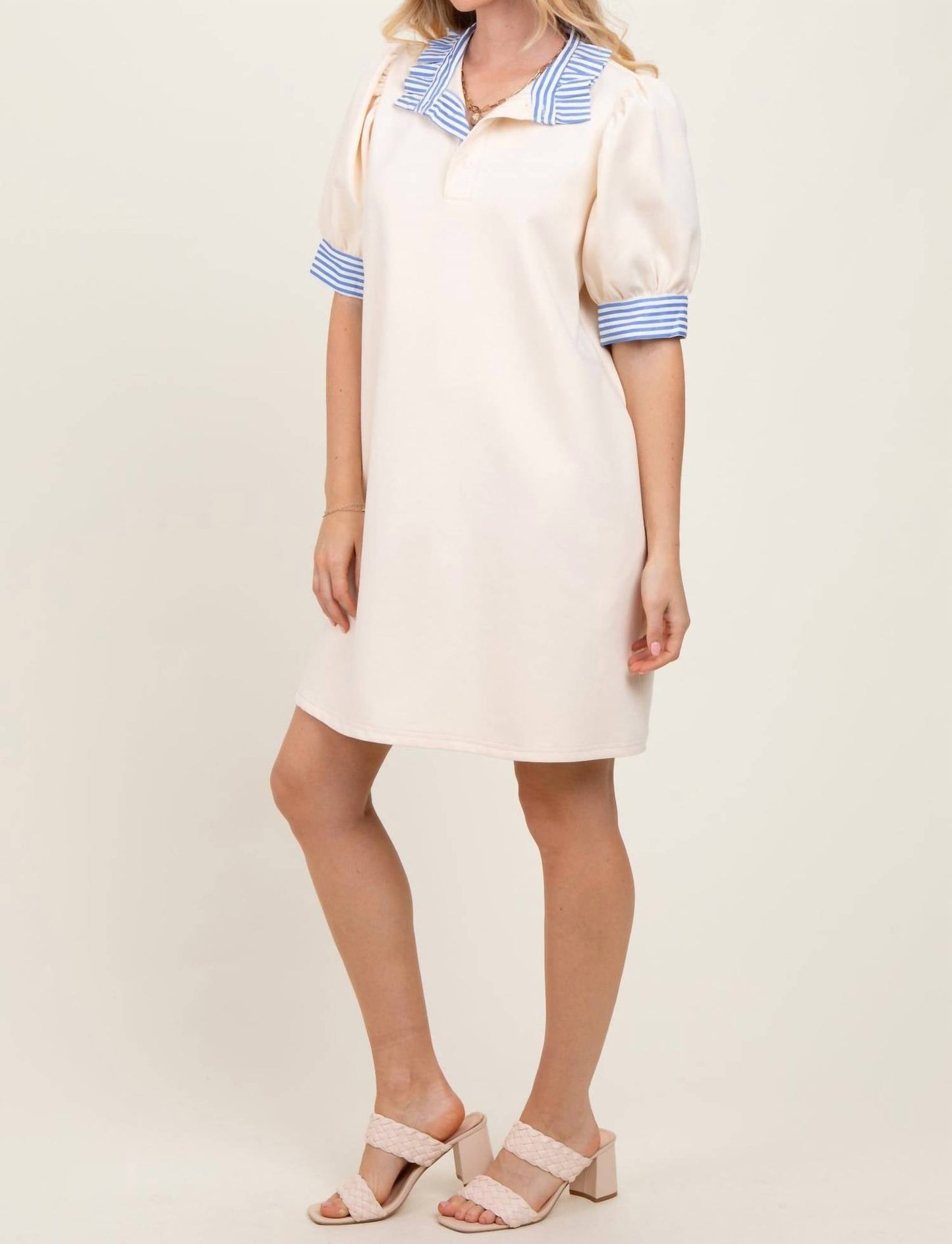 Entro - Striped Collar Shirt Dress - Plus Size