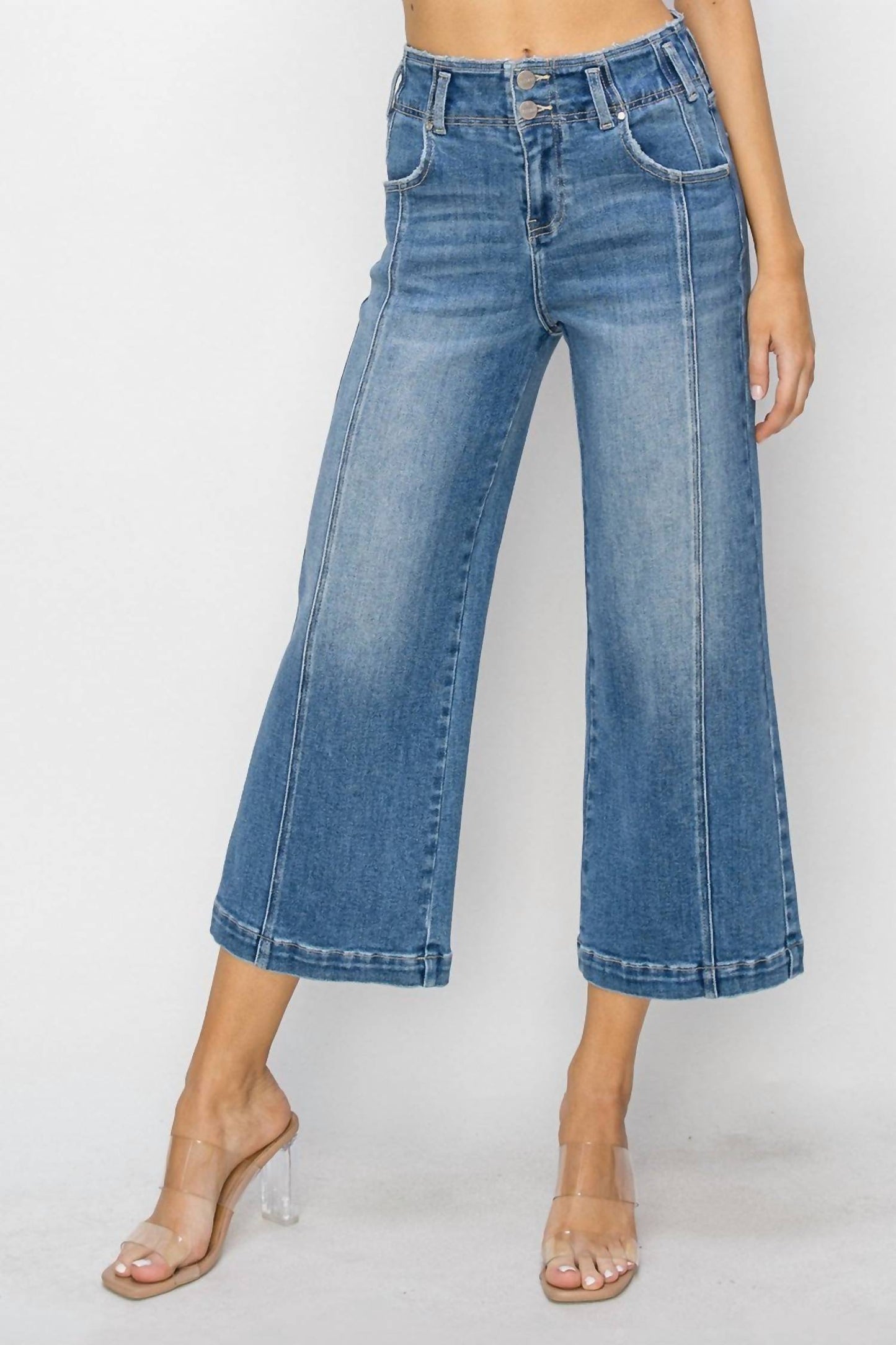 Risen - High Rise Front Seam Wide Jeans