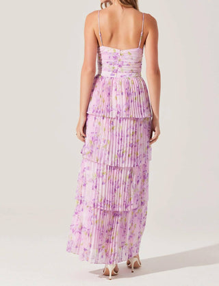Astr - VESTIDO MAXI FLORAL PLISSADO DAYTONA