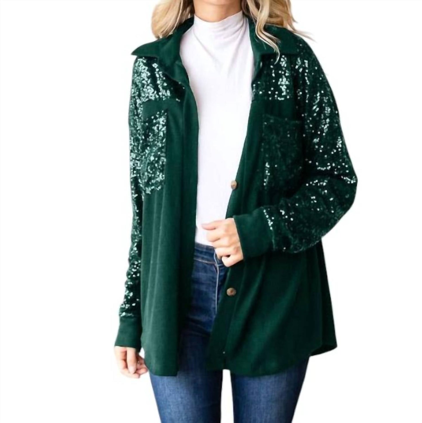 7Th Ray - Sequin Button Down Shacket - Plus