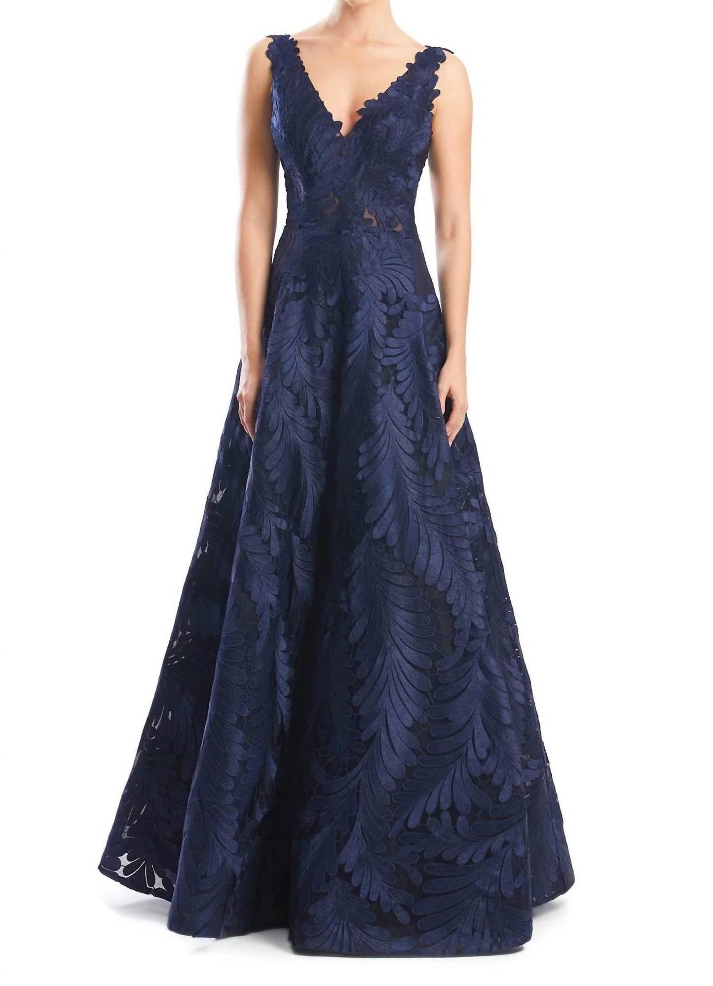 Daymor - Leaf Embroidered Evening Dress