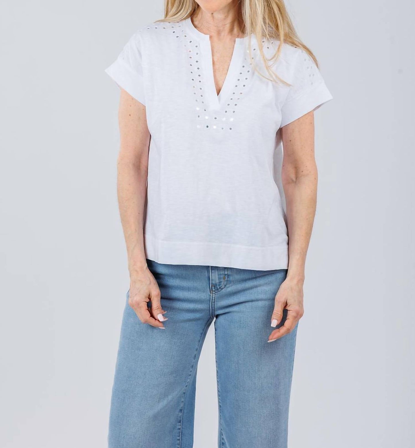 Elliott Lauren - Ramy V-neck Top With Mirror Sequin Detail