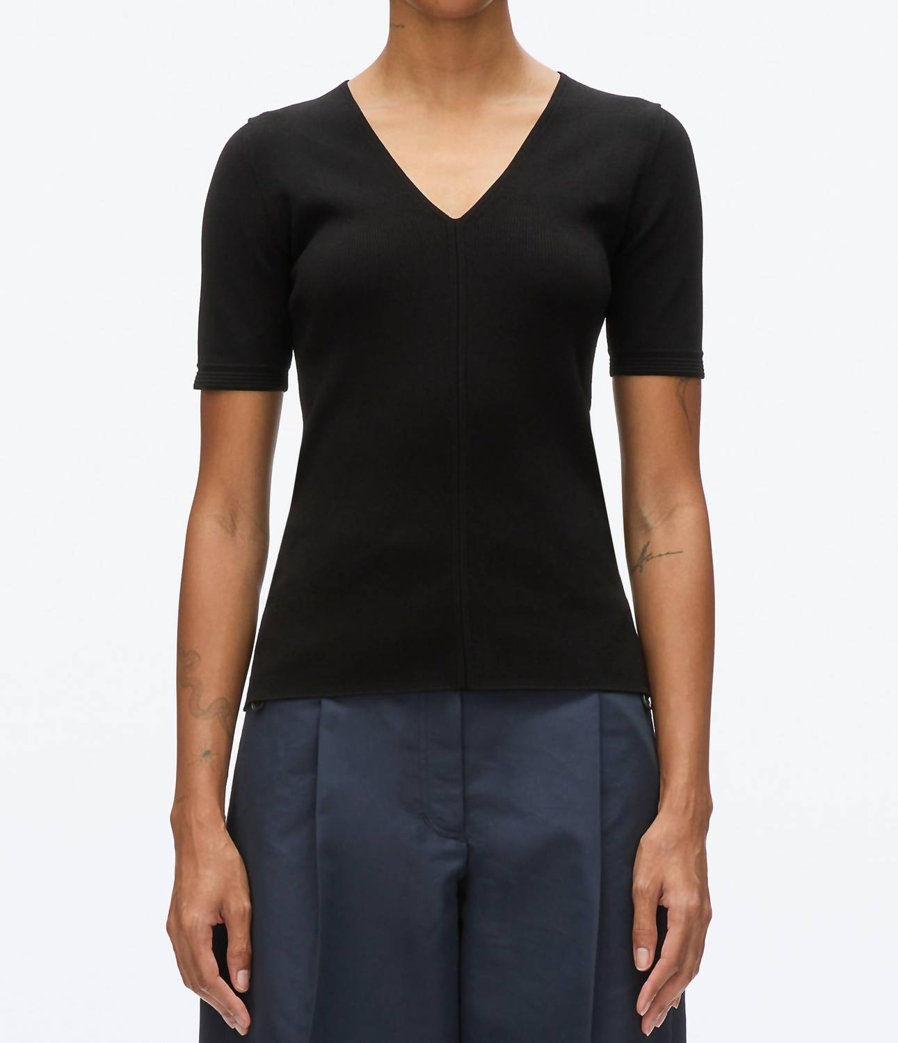 3.1 Phillip Lim - Compact Rib Short Sleece V-neck Top