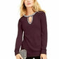 Suéter feminino com decote em V e botões da INC International Concepts, tamanho XS, vermelho
