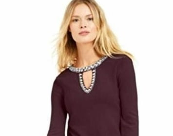 Suéter feminino com decote em V e botões da INC International Concepts, tamanho XS, vermelho