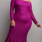 The Curve La - Plus Size Off Shoulder Metallic Knit Dress With Slit