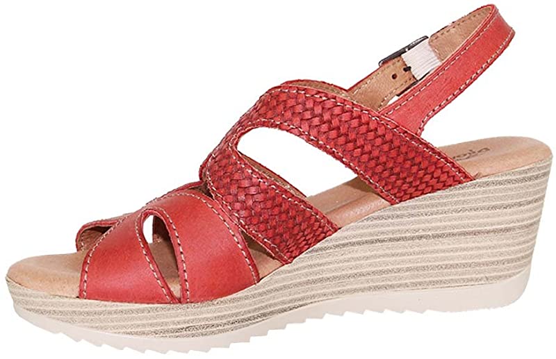 Sandália feminina Dromedaris Lauren Slingback vermelha em couro encerado