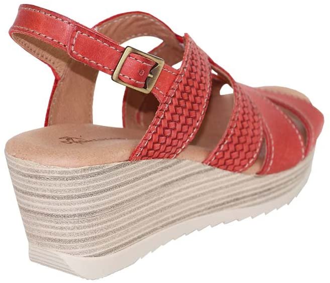 Sandália feminina Dromedaris Lauren Slingback vermelha em couro encerado
