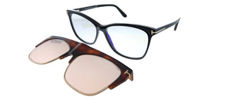 Óculos de sol Tom Ford - Óculos de sol quadrados de plástico com bloco azul transparente e lente espelhada com clipe pêssego