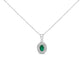 14K White Gold Oval 6x4 MM Green Emerald and Diamond Halo Pendant Necklace - 18 inch
