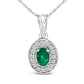 14K White Gold Oval 6x4 MM Green Emerald and Diamond Halo Pendant Necklace - 18 inch