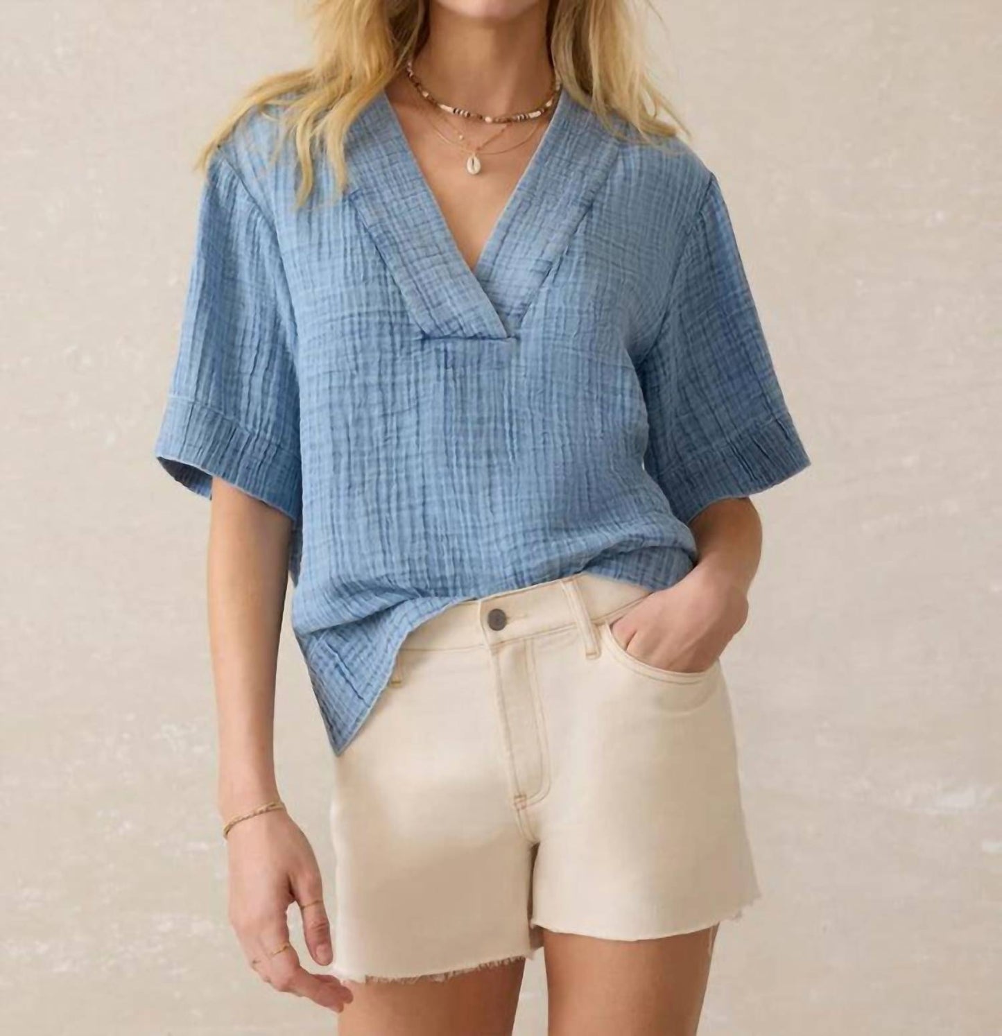 Faherty - Dune Cotton Gauze Short Sleeve Top