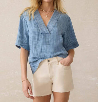 Faherty - Blusa de manga curta de gaze de algodão Dune