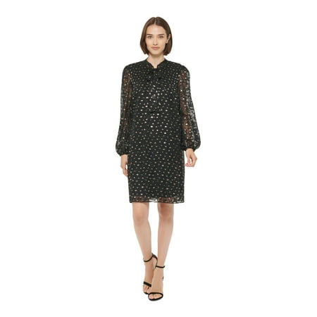 dkny-womens-black-pleated-polka-dot-shift-dress