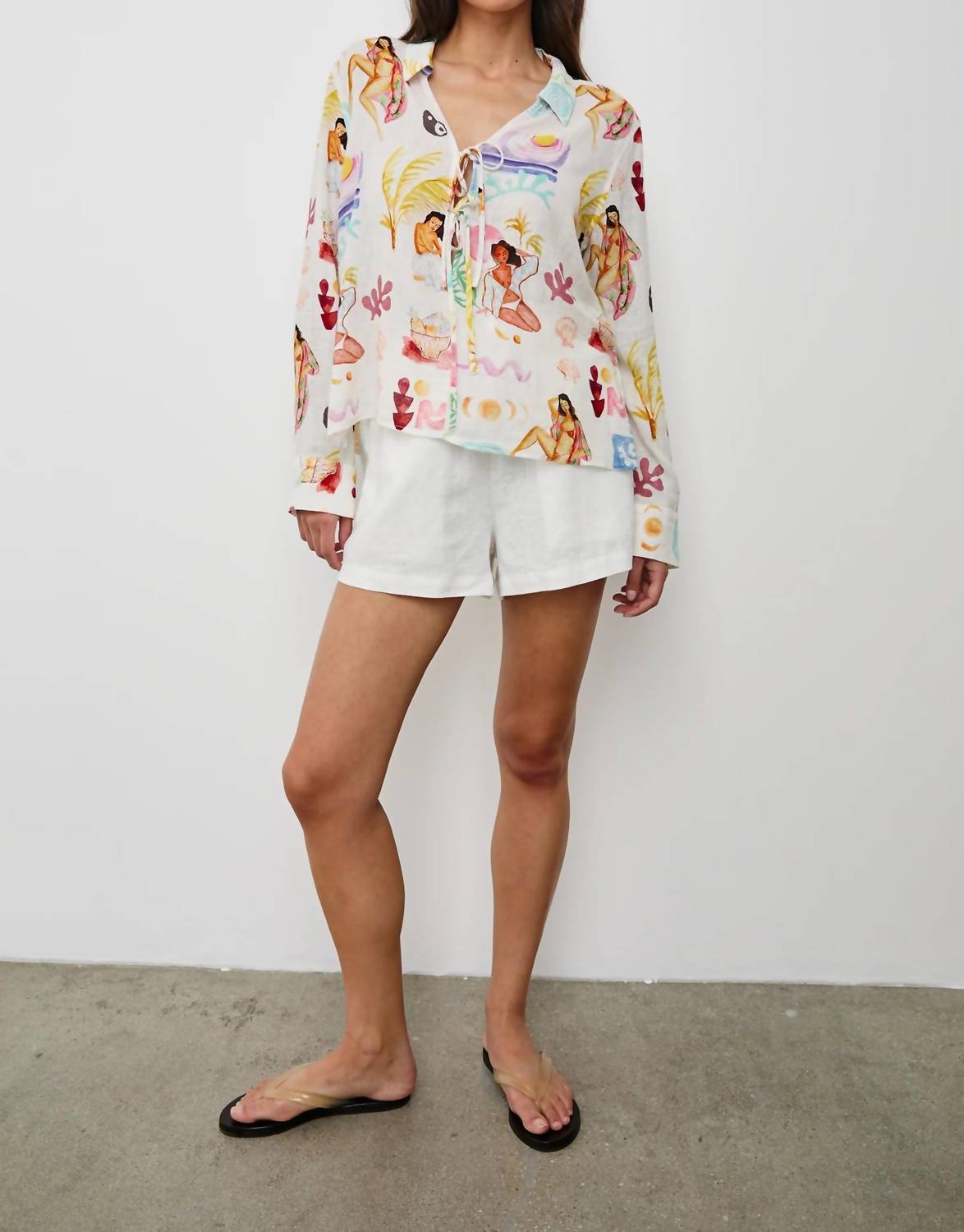 Rails - Elm Stripe Tie Front Linen Top